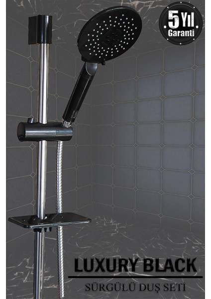 Sürgülü Duş Seti Siyah / Krom Renk Fonksiyonlu El Duşu Spiral Takımı Banyo Seti Rainy