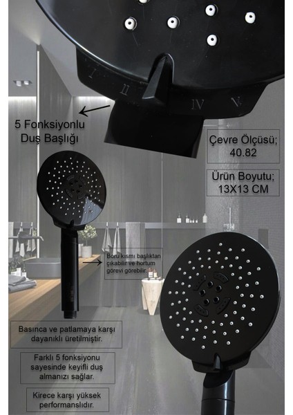 Sürgülü Duş Seti Siyah / Krom Renk Fonksiyonlu El Duşu Spiral Takımı Banyo Seti Rainy fiyatları