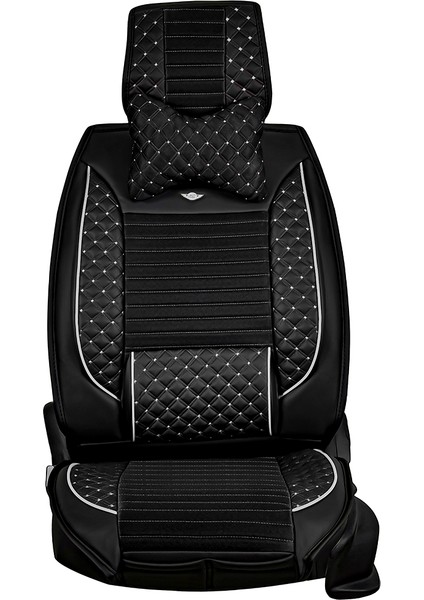 Seat Cordoba Lüx Deri Oto Koltuk Kılıfı Ön Arka Takım (Elit) Siyah Beyaz Nakış