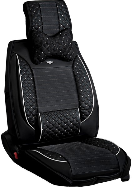 Seat Cordoba Lüx Deri Oto Koltuk Kılıfı Ön Arka Takım (Elit) Siyah Beyaz Nakış