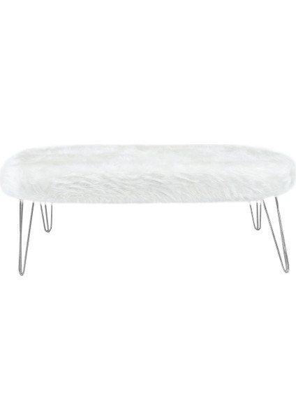 Şila Bench Beyaz Peluş - Silver Ayaklı 90 Cm