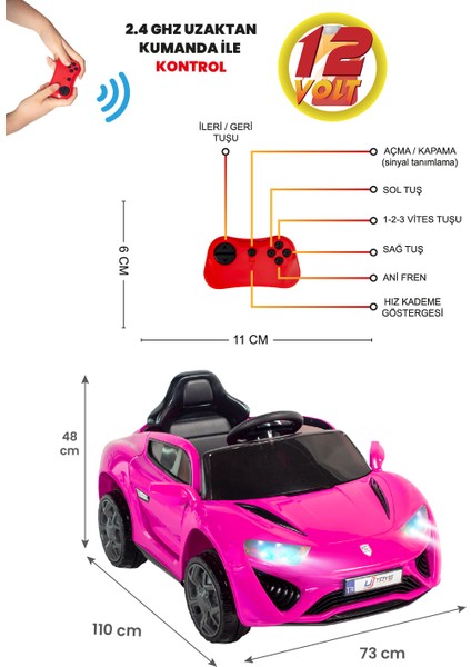 Uj Toys Jagor Akülü Araba 12V - Pembe