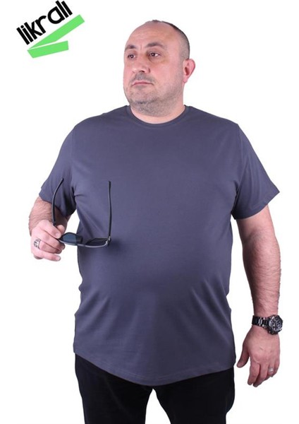 Erkek Büyük Beden Likralı Basic Sıfır Yaka Tişört 11160 Fume fiyatları