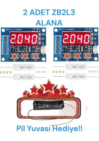 Hediyeli!! Iki Adet ZB2L3 Akü 18650 Lityum Pil Kapasite Ölçer Test Cihazı 1.5-15V 3A