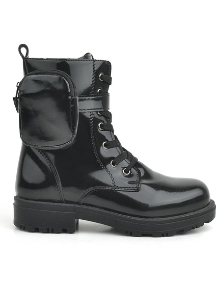 Siyah Rugan Fermuarlı Bağcıklı Cüzdanlı Kız Çocuk Bot fiyatları