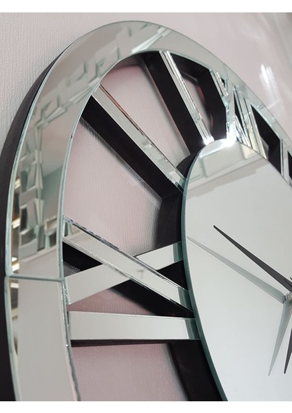 Circle Roma Silver Model Gümüş Renk 60 Cm Dekoratif Aynalı Duvar Saati