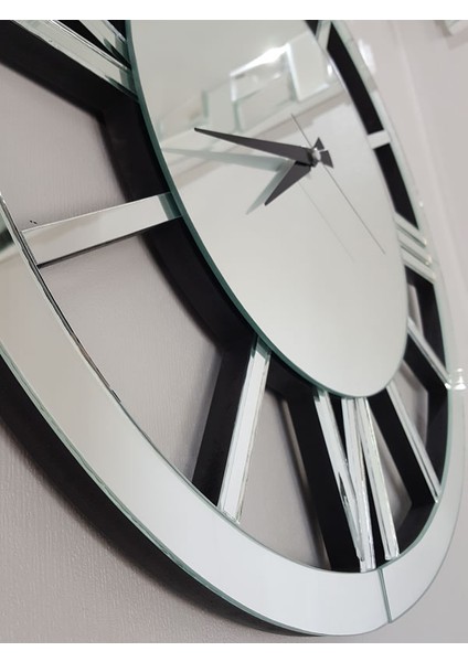 Circle Roma Silver Model Gümüş Renk 60 Cm Dekoratif Aynalı Duvar Saati