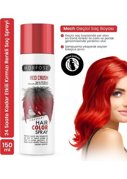 Mech 24 Saate Kadar Etkili Kırmızı Renkli Saç Spreyi Red Crush 150 ml 2 Adet