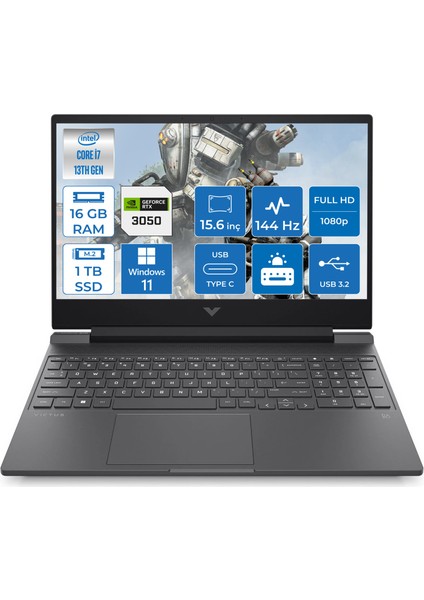 Victus 15-FA1028NT Intel Core i7 13700H 16GB 1TB SSD 6GB RTX3050 Windows 11 Pro 15.6" FHD 144Hz Taşınabilir Bilgisayar 7N9V0EASN18