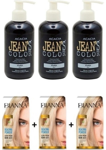 Jean's Color Mor 250ML Amonyaksız Saç Boyası 3 Adet+ 3 Adet Açıcı Bıanna