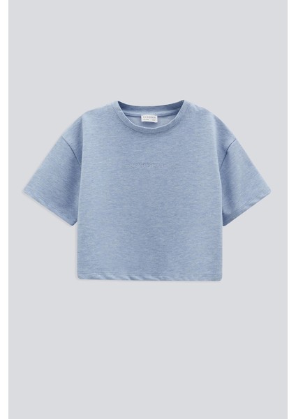 (Kids Girl) Nakışlı Kısa Kol Crop T-Shırt
