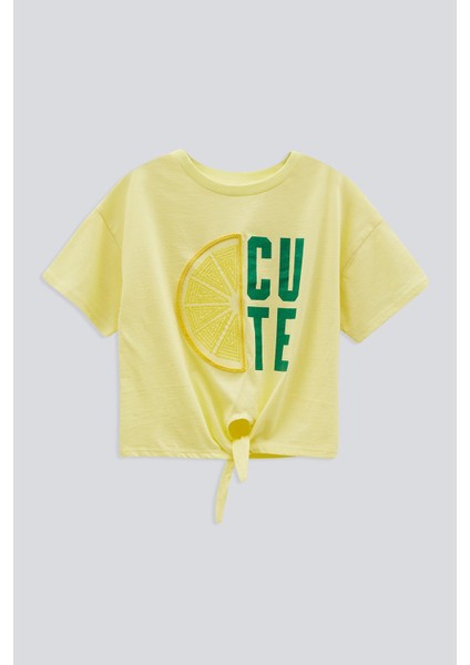 (Kids Girl) Baskılı Nakışlı Crop T-Shırt