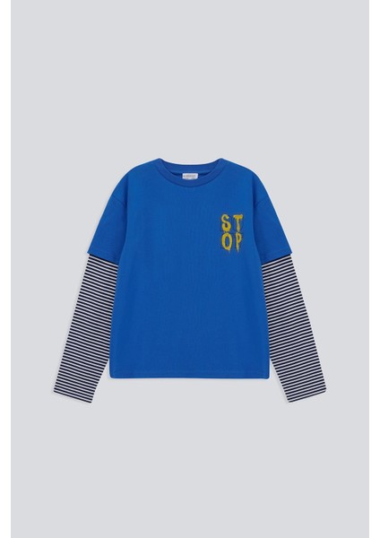 (Kids Boy) Çift Kollu Bisiklet Yaka Uzun Kol Organik T-Shirt