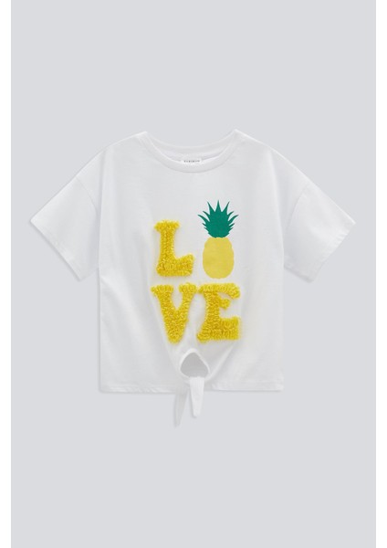 (Kids Girl) Baskılı Nakışlı Crop T-Shırt