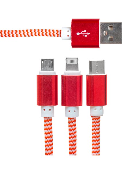 Powermaster Mıcro Usb/type-C/lıghtnıng 2.1A Metal 1.2 Metre Şarj ve Data Kablosu