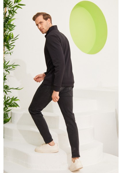 Erkek Yarım Fermuarlı Sweatshirt Siyah modelleri