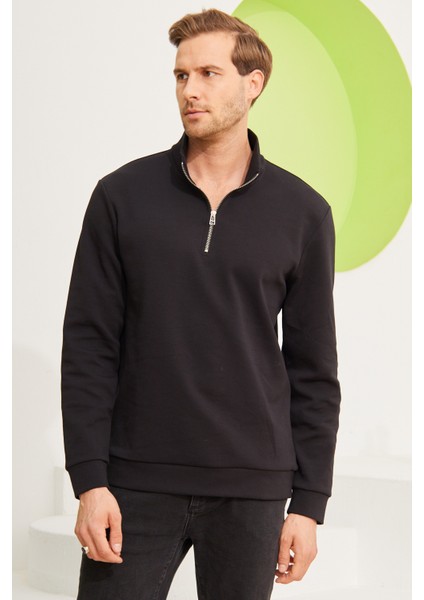 Erkek Yarım Fermuarlı Sweatshirt Siyah indirimleri