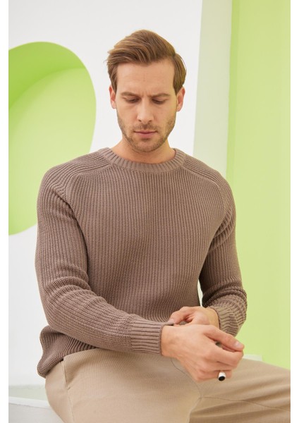 Bisiklet Yaka Selanik Örgü Pamuklu Erkek Vizon Triko Kazak fiyatları