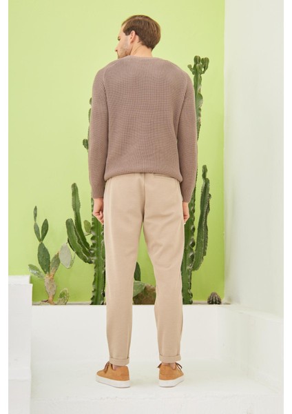 Bisiklet Yaka Selanik Örgü Pamuklu Erkek Vizon Triko Kazak fırsatları