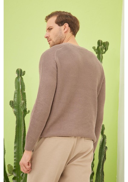 Bisiklet Yaka Selanik Örgü Pamuklu Erkek Vizon Triko Kazak indirimleri