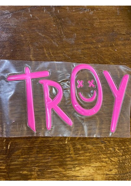 18X9 cm Ütü Ile Yapışan Kabartma Pembe Baskı Troy Yazılı Aplike Baskı Tişört Baskı Hobi