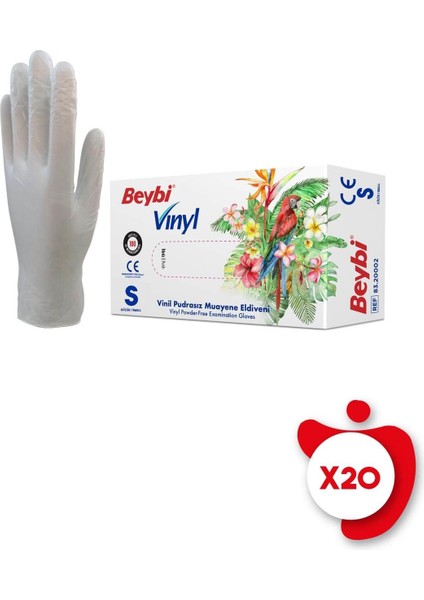 Pudrasız Vinil Eldiven S Beden Beyaz 100'lü 20 Paket