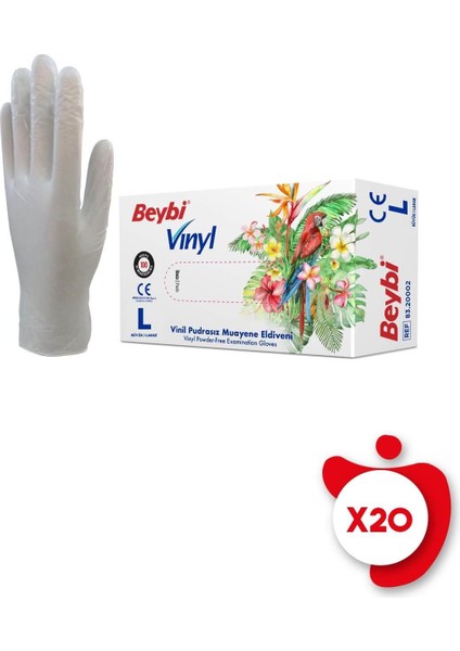 Pudrasız Vinil Eldiven L Beden Beyaz 100'lü 20 Paket