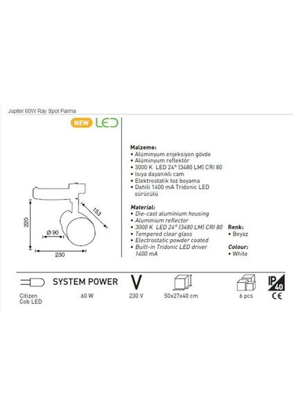 60W Ray Spot Parma 3000K-3480LM indirimleri