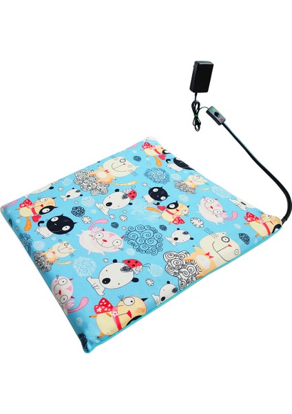Isıtıcılı Kedi Köpek Minderi Kedi Isıtıcı Minder 12VOLT 45X45CMX4CM Mavi Desenli