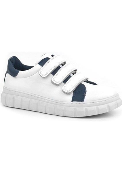 Hakiki Deri Beyaz Cırtlı Çocuk Günlük Spor Okul Ayakkabı