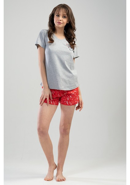 Pamuklu Kadın Kısa Kol Şortlu Pijama Takım