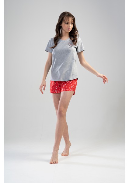 Pamuklu Kadın Kısa Kol Şortlu Pijama Takım