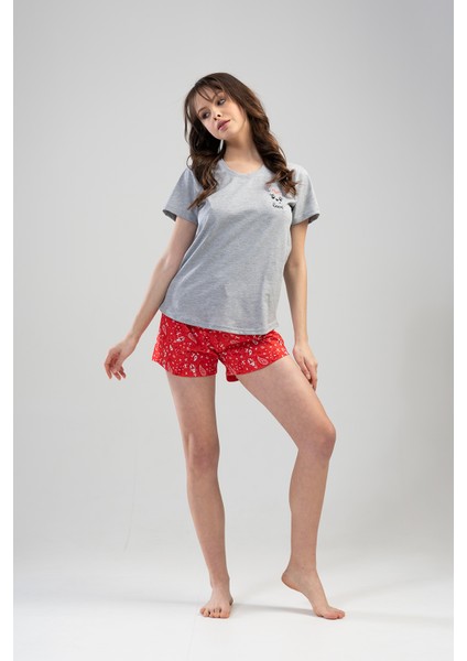 Pamuklu Kadın Kısa Kol Şortlu Pijama Takım