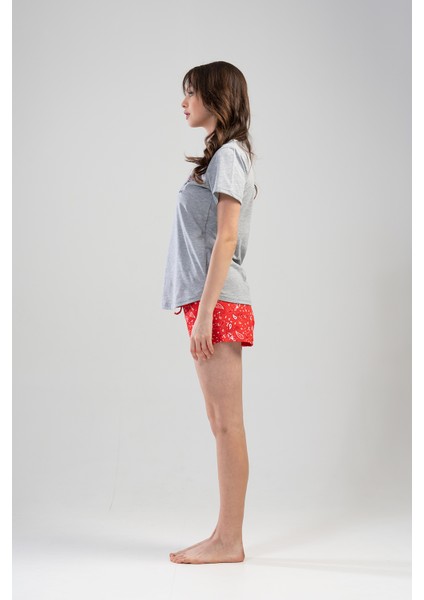 Pamuklu Kadın Kısa Kol Şortlu Pijama Takım