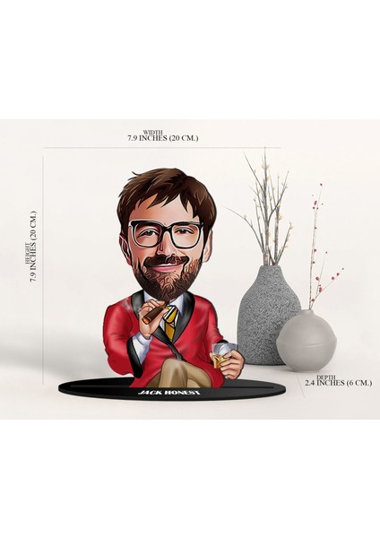 Kişiye Özel Karikatürlü 3D Ahşap Biblo ve Siyah Mini Içki Şişesi Tişörtü Hediye Seti, Arkadaşa Hediye, Sevgiliye Hediye-4