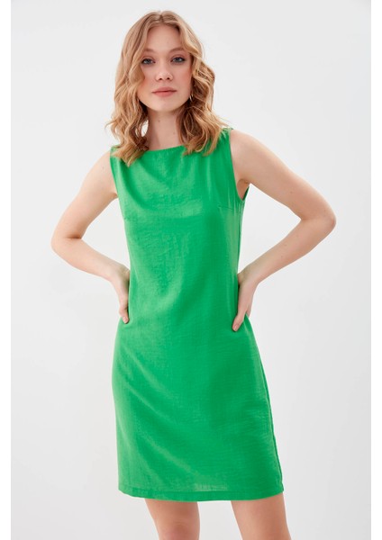 Sıfır Kol Viskon Keten Elbise modelleri