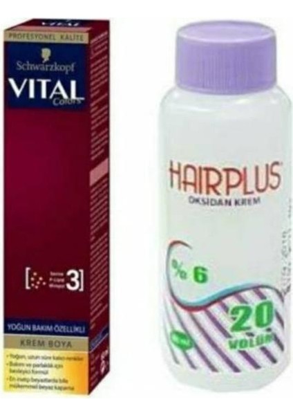 Vital  Colors Krem Saç Boyası 1-1 Gece Siyah + Hairplus Mini Oksidan Krem 20 Vol.