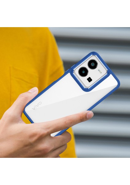 Vivo Y16 Kılıf Silikon Kenarlı Renkli Şeffaf Flora Kapak