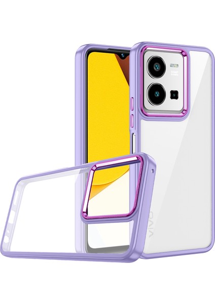 Vivo Y35 Kılıf Silikon Kenarlı Renkli Şeffaf Flora Kapak