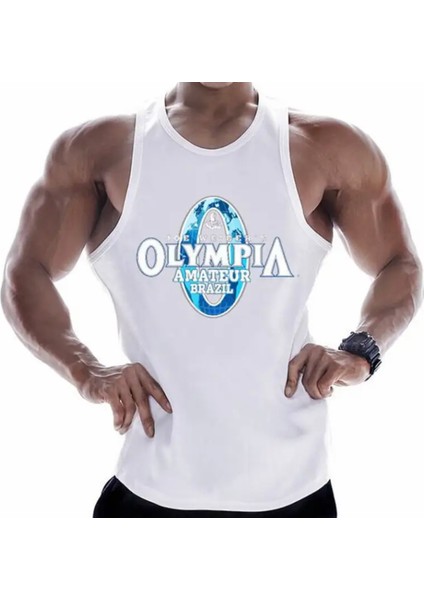 Özel Tasarım Olympıa Baskılı %100 Pamuk Ter Tutmayan Kolsuz Gym Erkek T-Shırt