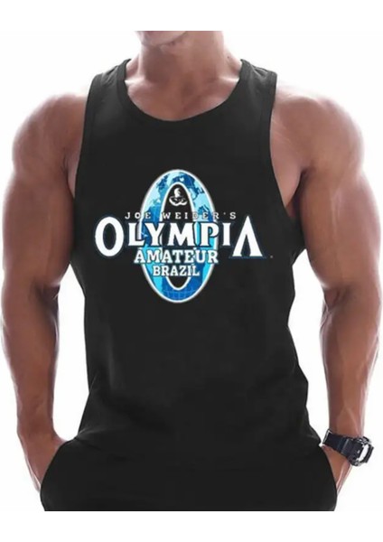 Özel Tasarım Olympıa Baskılı % 100 Pamuk Ter Tutmayan Kolsuz Gym Erkek T-Shırt