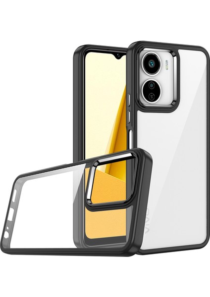 Vivo Y16 Kılıf Silikon Kenarlı Renkli Şeffaf Flora Kapak