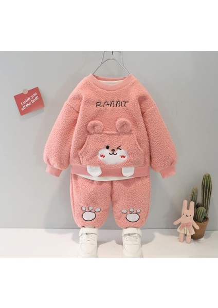 Kışlık Tatlı Peluş Alt Üst 2'li Takım Pembe