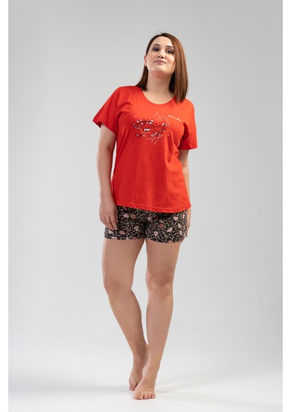 Pamuklu Kadın Büyük Beden Kısa Kol Şortlu Pijama Takım fiyatları