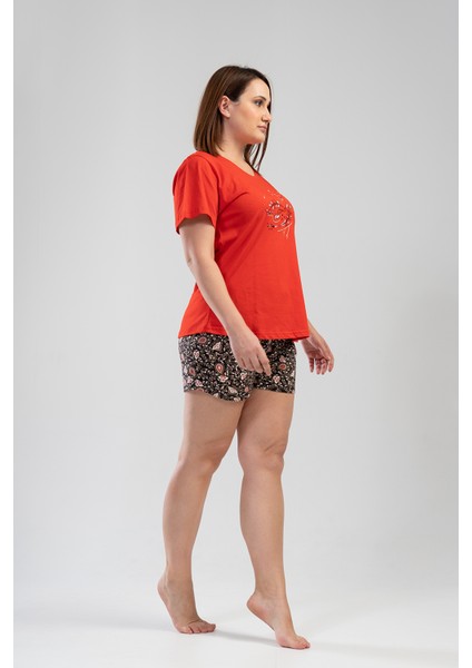 Pamuklu Kadın Büyük Beden Kısa Kol Şortlu Pijama Takım modelleri