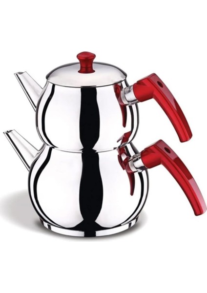 3-4 Kişilik Paslanmaz Çelik Çaydanlık Takımı Küre Model Kapsül Taban Kendinden Süzgeç 2.2 L Lüx Mini