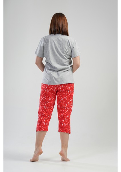 Pamuklu Kadın Büyük Beden Kısa Kol Kaprili Pijama Takım indirimleri
