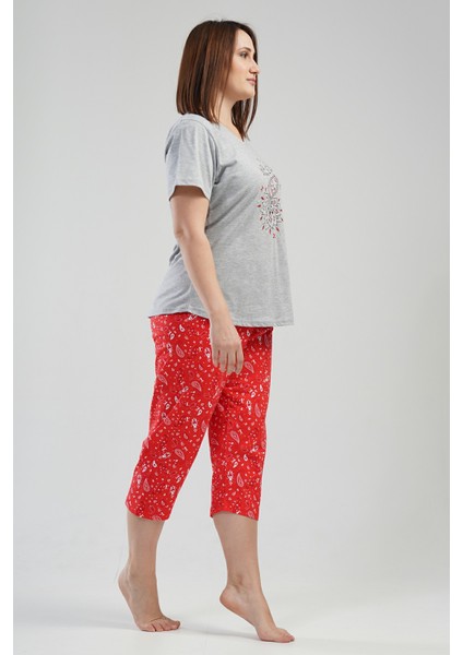 Pamuklu Kadın Büyük Beden Kısa Kol Kaprili Pijama Takım fırsatları