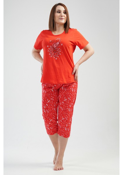 Pamuklu Kadın Büyük Beden Kısa Kol Kaprili Pijama Takım fiyatları