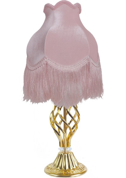 Pudra Kadife Kumaş Gold Burgulu Ayak Abajur AB0820